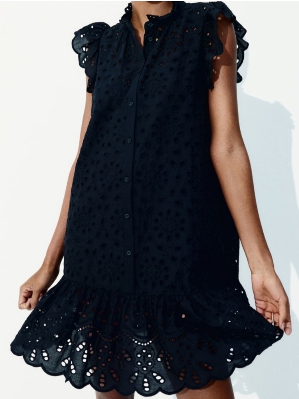 H&M Sleeveless Ruffle Eyelet Dress Size XS